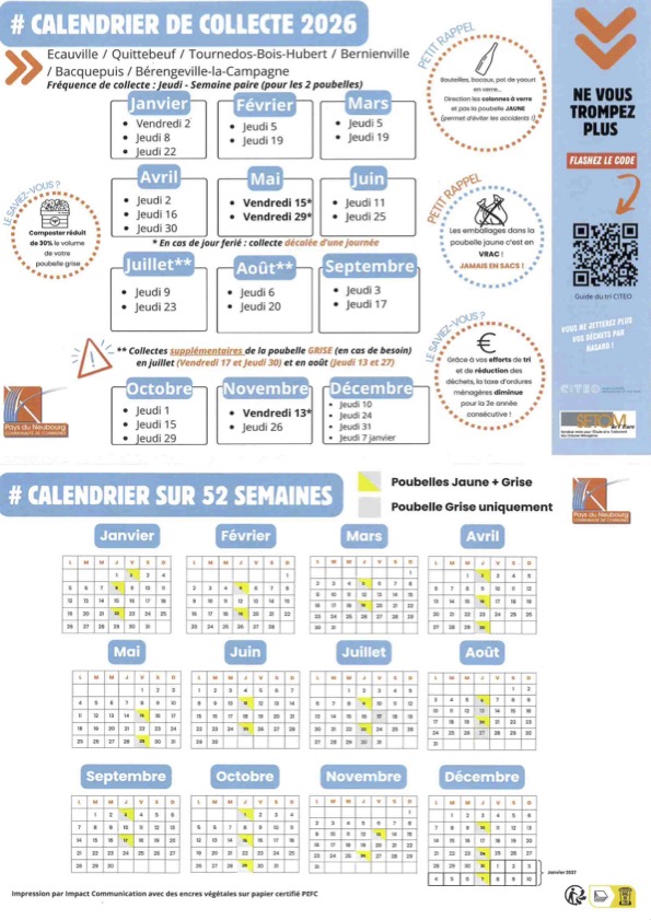 Calendrier de collecte des déchets 2026